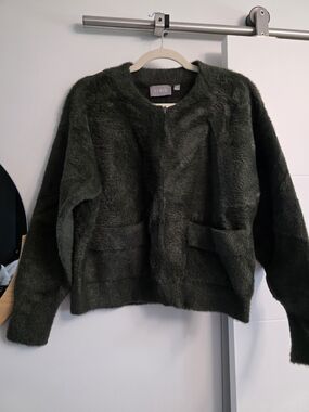 Cyrus Plush Zip-Front Jacket in Deep Olive Green